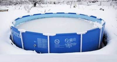 каркасный бассейн зимой